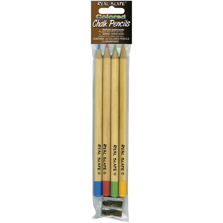 Real Slate Chalk Pencils 5/Pkg W/Sharpener-Colored
