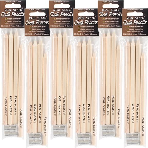 Real Slate Chalk Pencils with Sharpener 5 Count - Multipack of 6