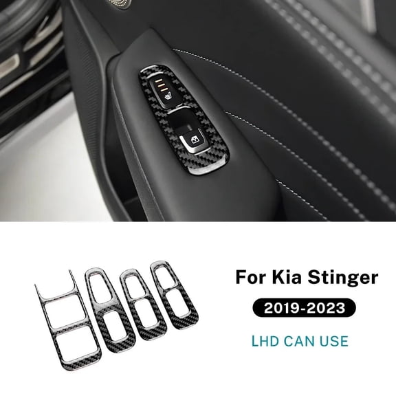 Real Soft Carbon Fiber For 2019 2020 2021 2022 2023 KIA Stinger Car Door Window Button Panel Sticker LHD RHD Trim Accessories.