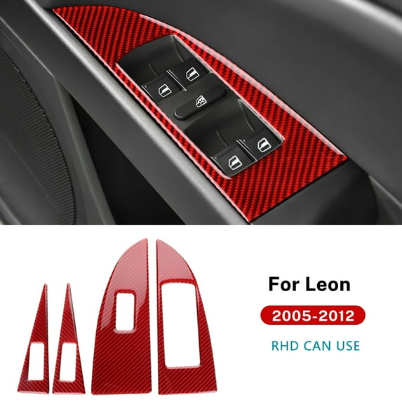 Real Soft Carbon Fiber Sticker For Seat Leon 2005 2006 2007 2008 2009 2010 2011 2012 LHD RHD Car 4-Door Window Button Panel Trim.