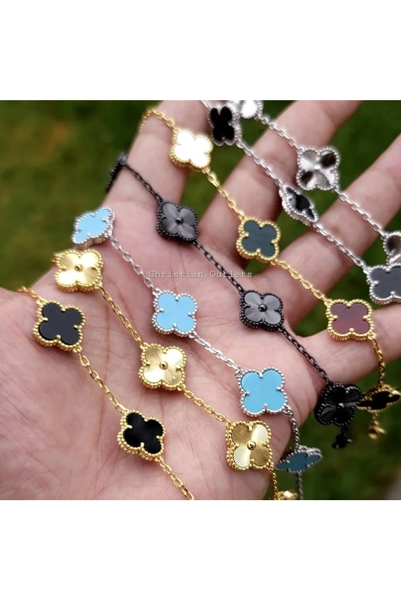 Real Solid 925 Silver Clover Bracelets Adjustable 6" - 8" - Available in Black, Gold, Pink, Green, and More