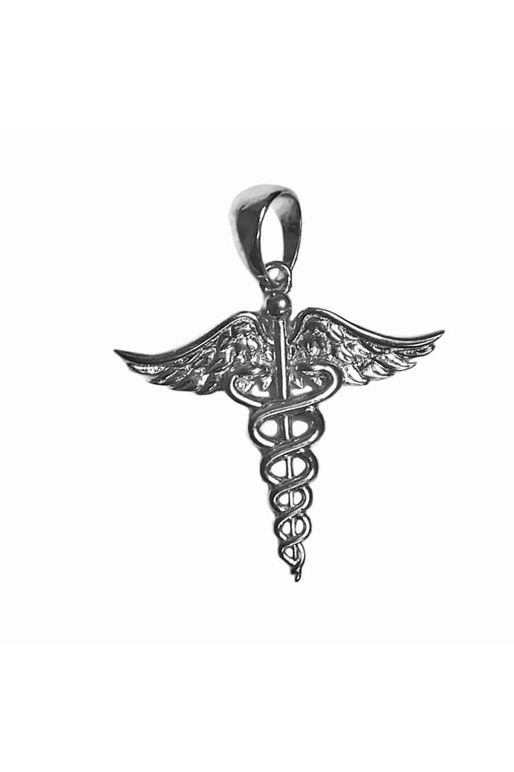 Real Solid 925 Sterling Silver Caduceus Pendant RN Nurse Medical Doctor Symbol Staff of Hermes Charm