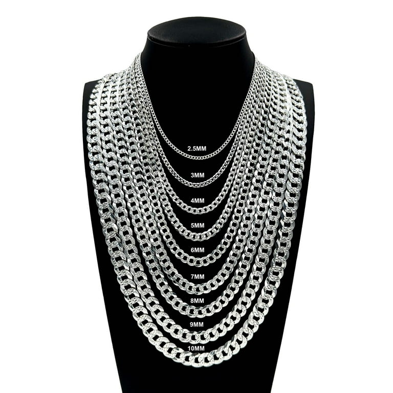 Real Solid 925 Sterling Silver Diamond Cut Cuban Curb Link Chain