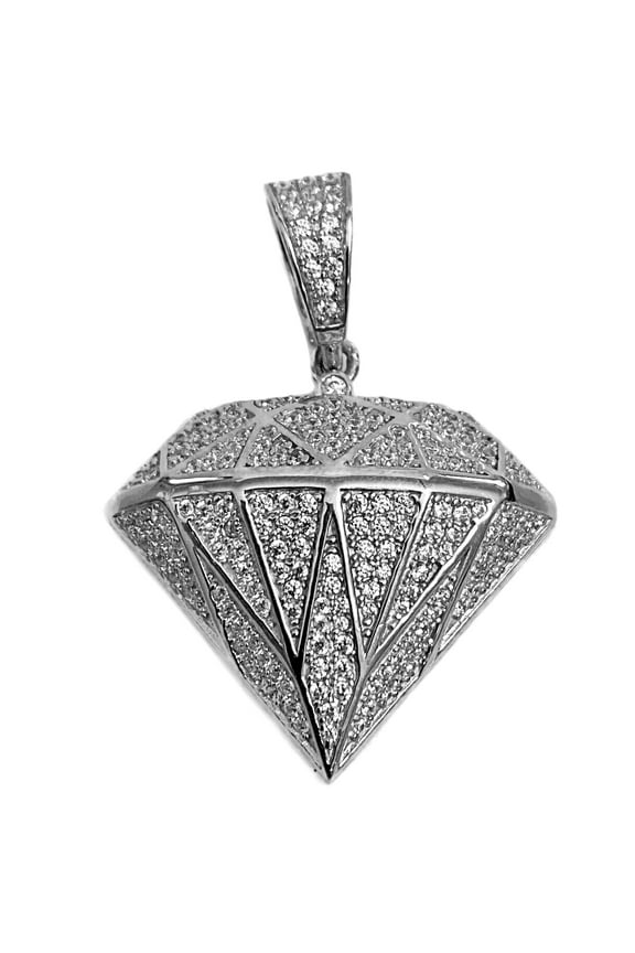 Real Solid 925 Sterling Silver Diamond Shape Icy Bling Out Hip Hop Iced Micro Pave Charm Pendant