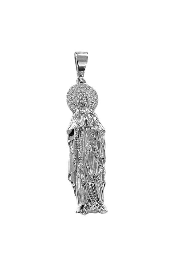 Real Solid 925 Sterling Silver Holy Virgin Mary Our Lady Figure Pendant La Virgen de Guadalupe Medium 1.75"