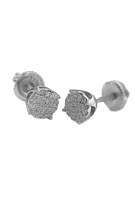 Real Solid 925 Sterling Silver Iced CZ Flooded Out Round Micro Pave Hip Hop Earrings Screw Back 6MM