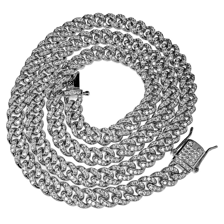 Real Solid 925 Sterling Silver Iced Miami Cuban Bling Chain
