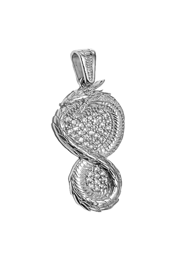Real Solid 925 Sterling Silver Iced Ouroboros Pendant Dragon Micro Pave Flooded Out CZ