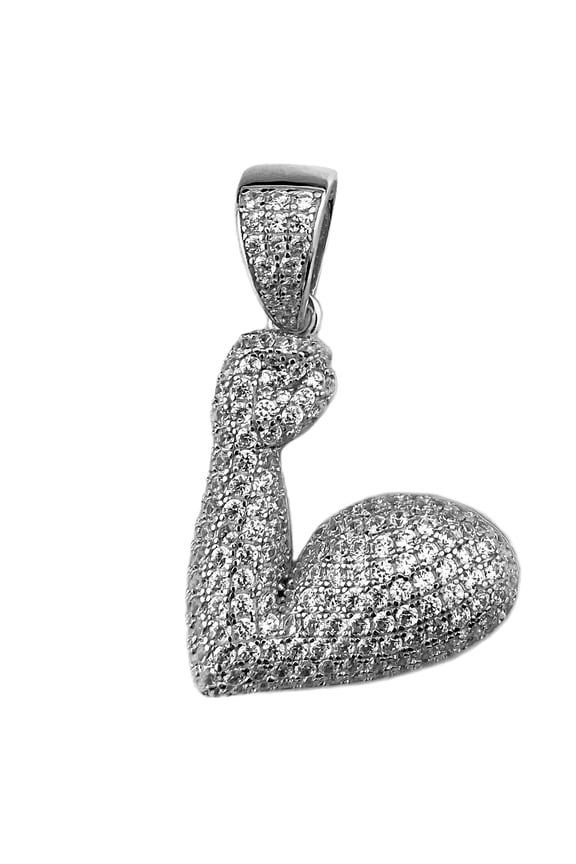 Real Solid 925 Sterling Silver Iced Strong Flexing Arm Bicep Muscle Emoji Pendant 1" Tall