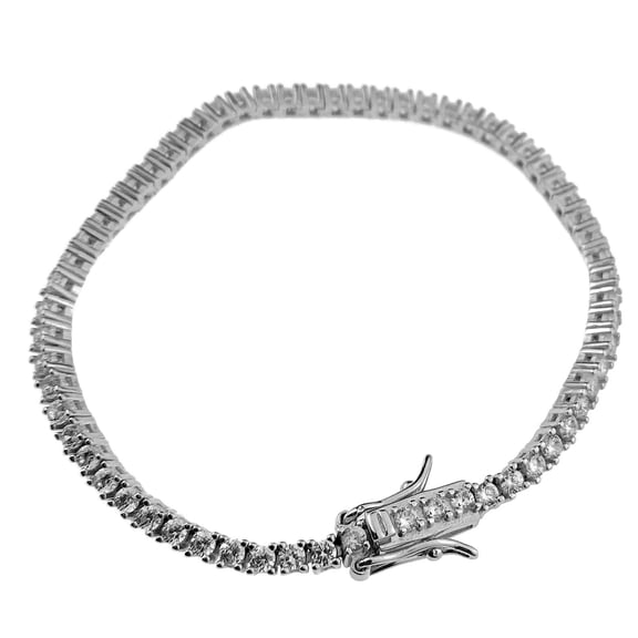 Real Solid 925 Sterling Silver Iced Tennis Bracelet One Single Row 7.5" Inch x 2MM Thick