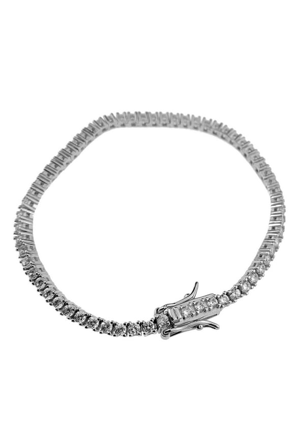 Real Solid 925 Sterling Silver Iced Tennis Bracelet One Single Row 7.5" Inch x 2MM Thick