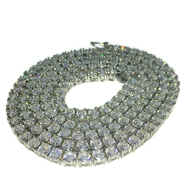 Real Solid 925 Sterling Silver Iced Tennis Chain Italy Necklace