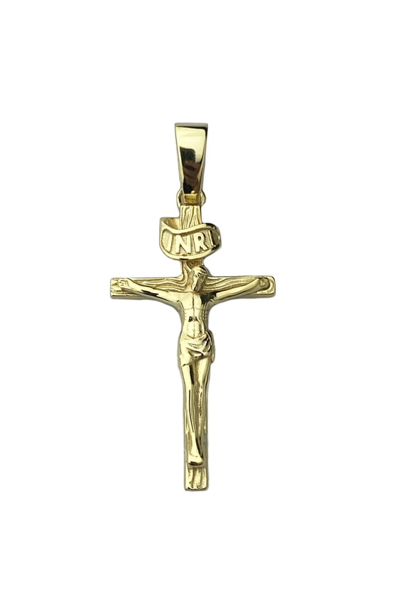 Real Solid 925 Sterling Silver Jesus Piece w/Gold Finish Shiny Crucifix Cross Pendant 1.5" inch