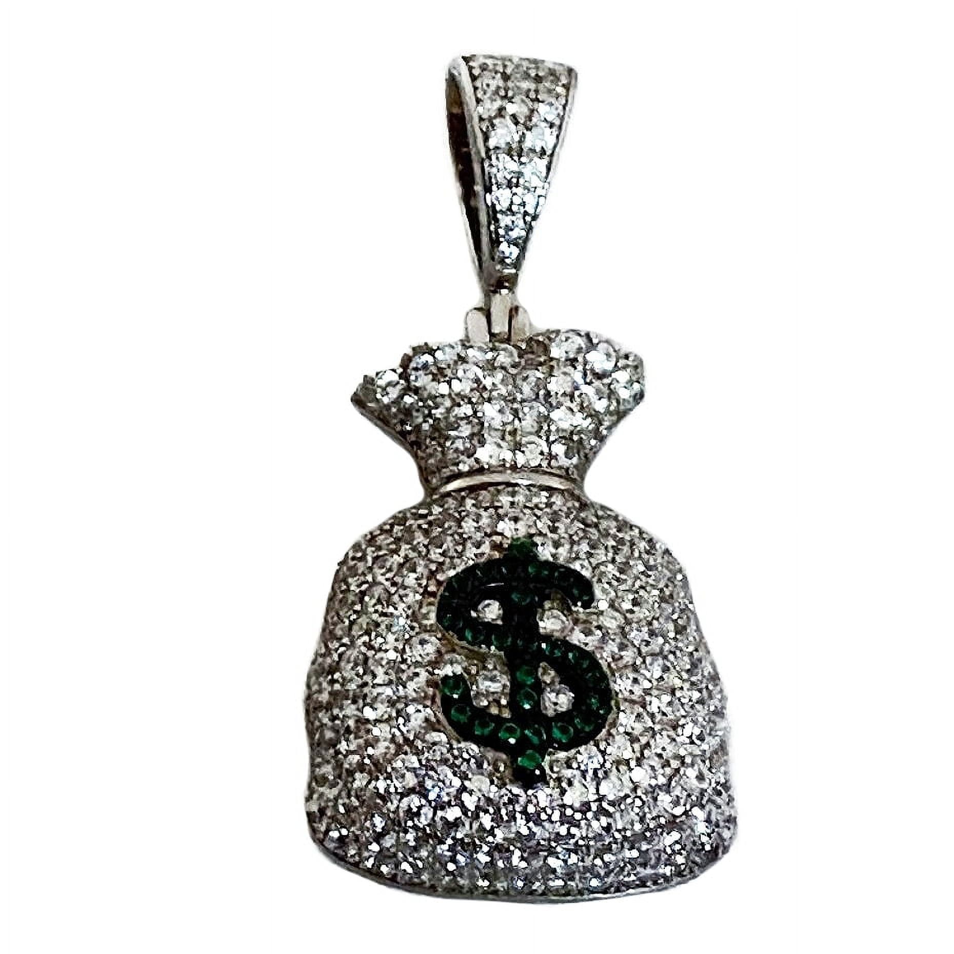 Real Solid 925 Sterling Silver Money Bag Emoji Flooded Out Hip Hop