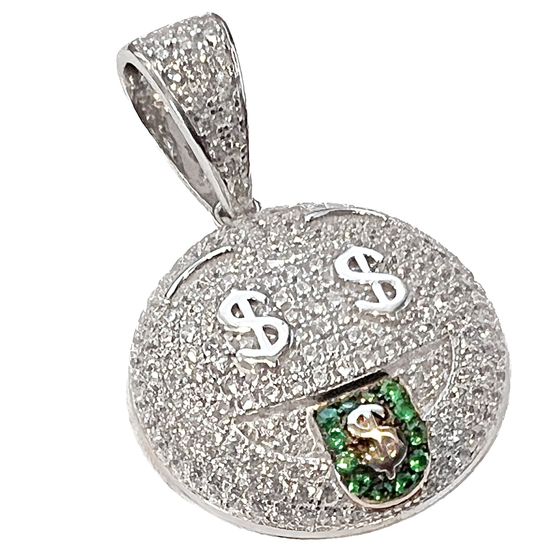 Real Solid 925 Sterling Silver Money Mouth Face Emoji CZ Iced $ Charm Pendant