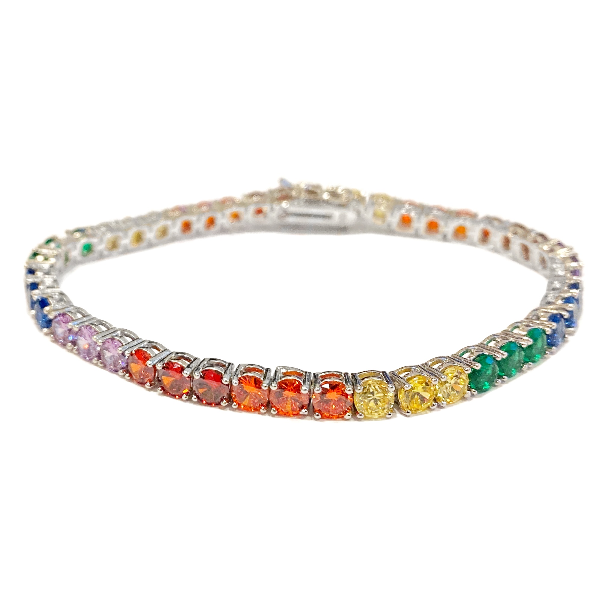 Les Folies Bracciale Tennis Unisex In Argento 925 Rodiato Con Cristalli (Crystal): Collezione Rainbow, Taglie 16+3 E 19+3 Cm