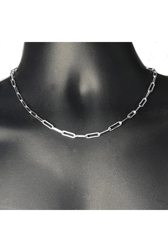 Real Solid 925 Sterling Silver Paperclip Chain Choker Necklace 4 mm 18" Inch