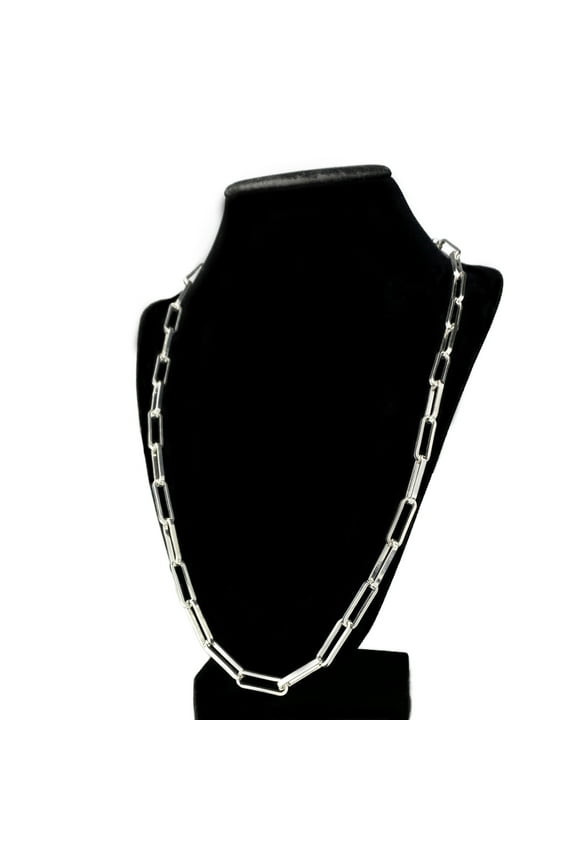 Real Solid 925 Sterling Silver Paperclip Necklace Paper Clip Chain Italy 24" Inch Long 6.5 MM Thick