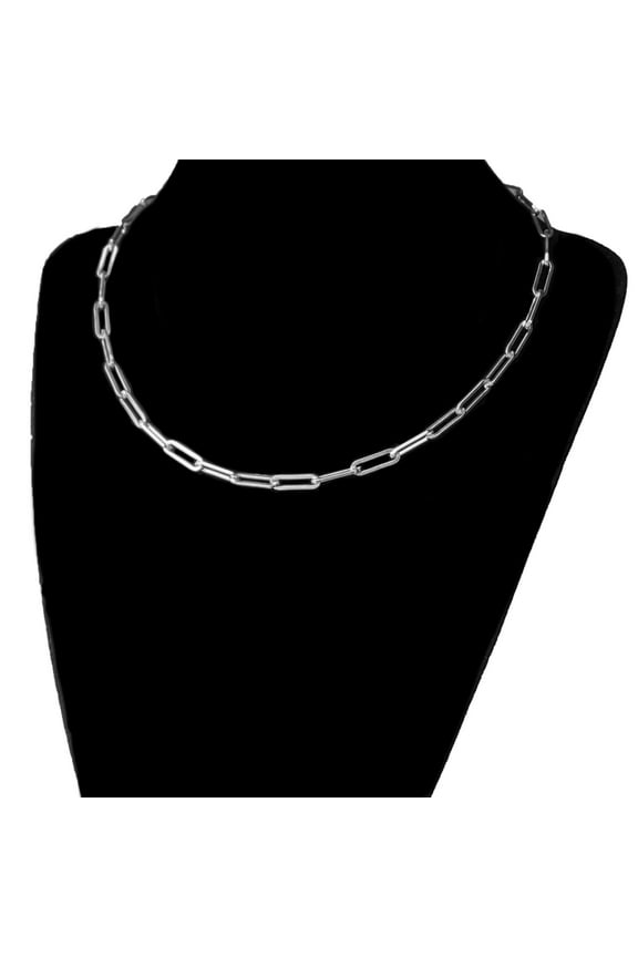 Real Solid 925 Sterling Silver Paperclip Necklace Paper Clip Choker Chain Italy 16" Inch Long 4MM Wide