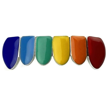 Real Solid 925 Sterling Silver Rainbow Color Grillz Hip Hop Grills Six Bottom Row Teeth