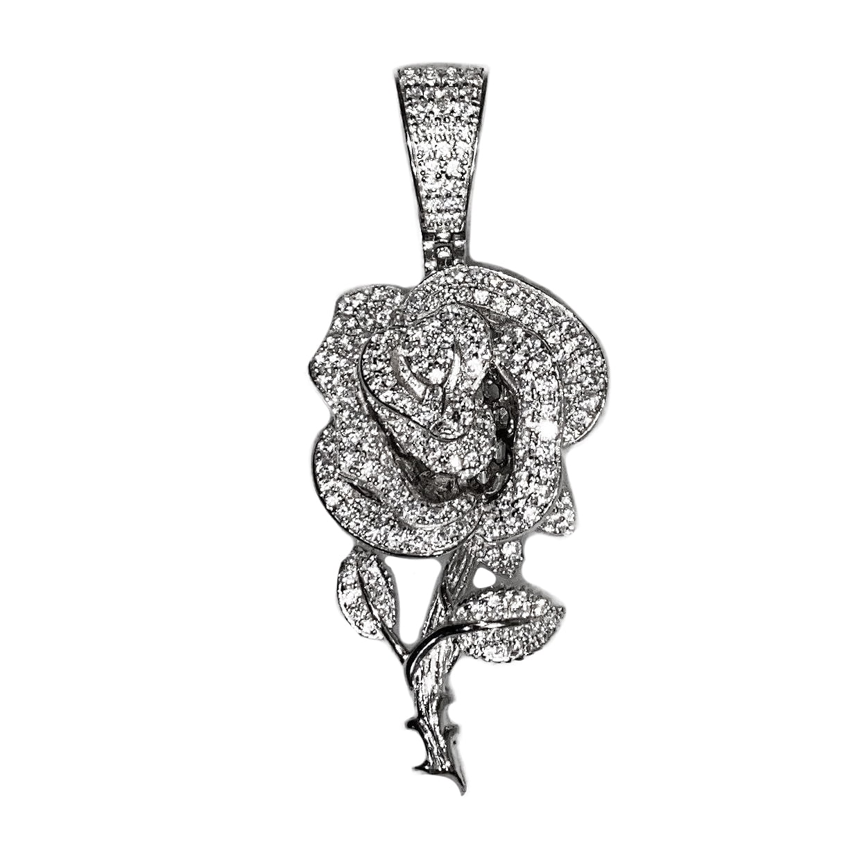 Real Solid 925 Sterling Silver Rose Flower Iced Pendant Bling Out Hip Hop Charm