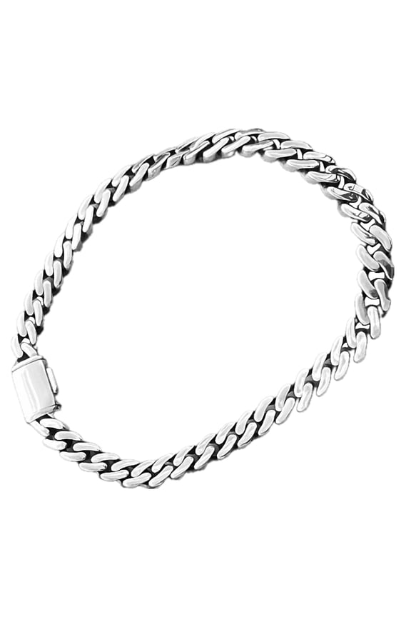 Real Solid 925 Sterling Silver Sleek Cuban Link Oxidized Chain Bracelet 6MM Thick 7" Inch