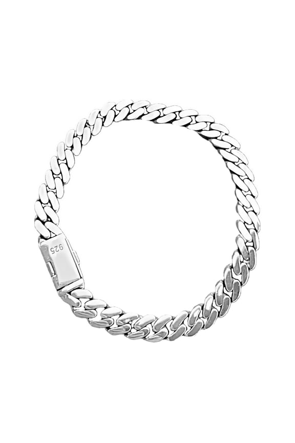 Real Solid 925 Sterling Silver Sleek Cuban Link Oxidized Chain Bracelet 8MM Thick 7.5" Inch