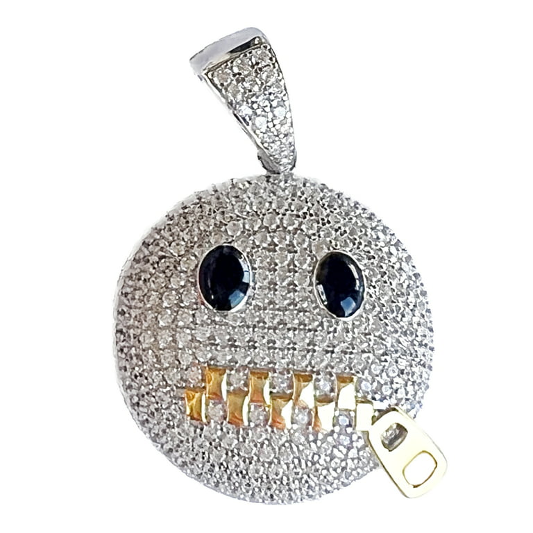 Real Solid 925 Sterling Silver Zipper Mouth Face Emoji Stop