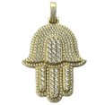 thumbnail image 1 of Real Solid 925 Sterling Silver with Gold Finish Hamsa Hand Pendant Iced Micro Pave 3D Amulet Charm, 1 of 14
