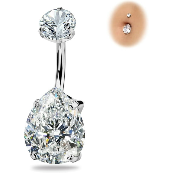 Real Solid G23 Titanium Belly Button Rings - 14G Internally Threaded 10mm Belly Ring Round Star Teardrop CZ Navel Rings for Women