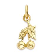 Golden Fire Solid 14k Gold Cherry Charm - Fruit Jewelry Gifts