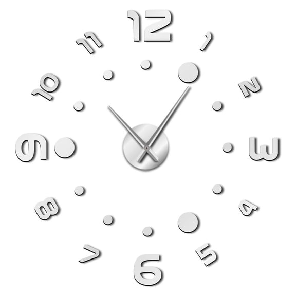Real Special Dots Silhouette Frameless Wall Clock Stickers, DIY Modern Decorative Clocks for Living Room, Bedroom, Office - Easy to Install, Large 3D Clock Design (Silver,47in)