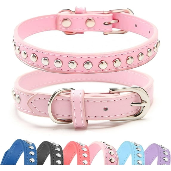 Real Split Leather Studded Pet Dog Collar 1Pack