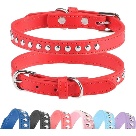 Real Split Leather Studded Pet Dog Collar 1Pack