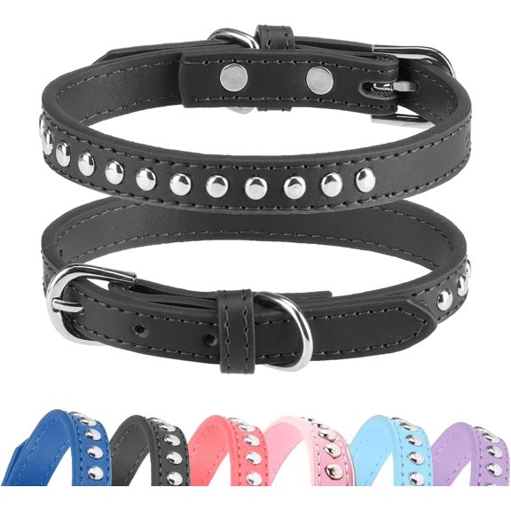 Real Split Leather Studded Pet Dog Collar 1Pack