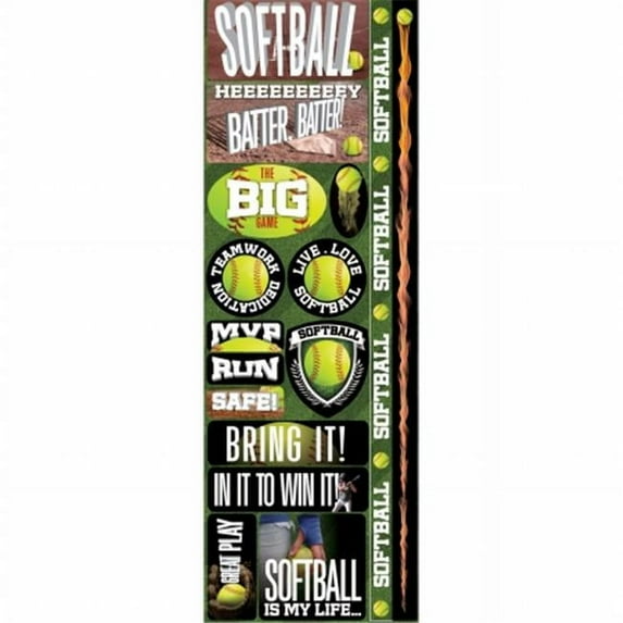 Real Sport Die-Cut Cardstock Stickers 4. 25''X13''-Softball Combo