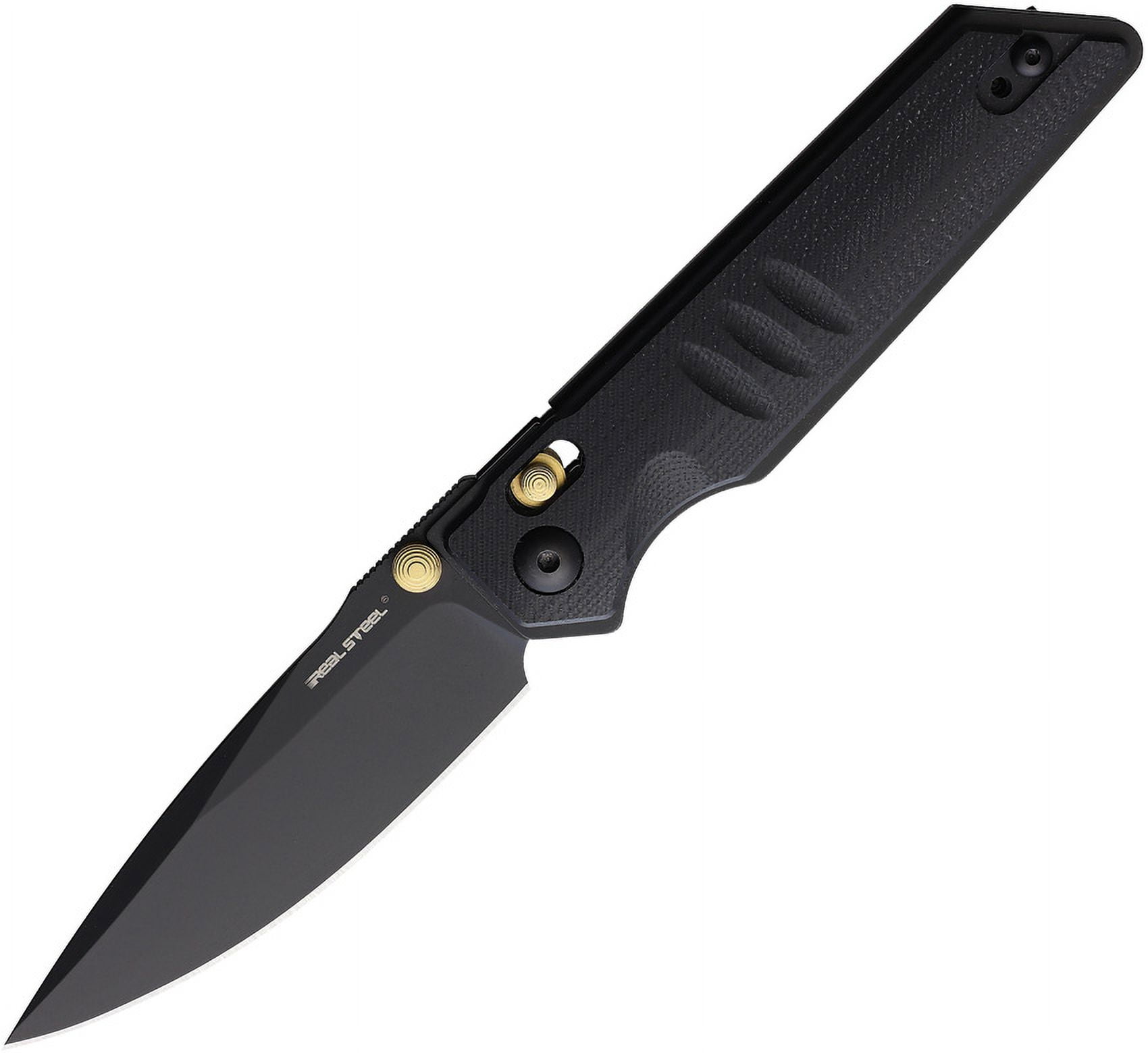 Real Steel Sacra Blackout Folding Knife, 4.13in Closed, 3.13in Black Stonewash Bohler K110 SS Blade, Black G10 Handle