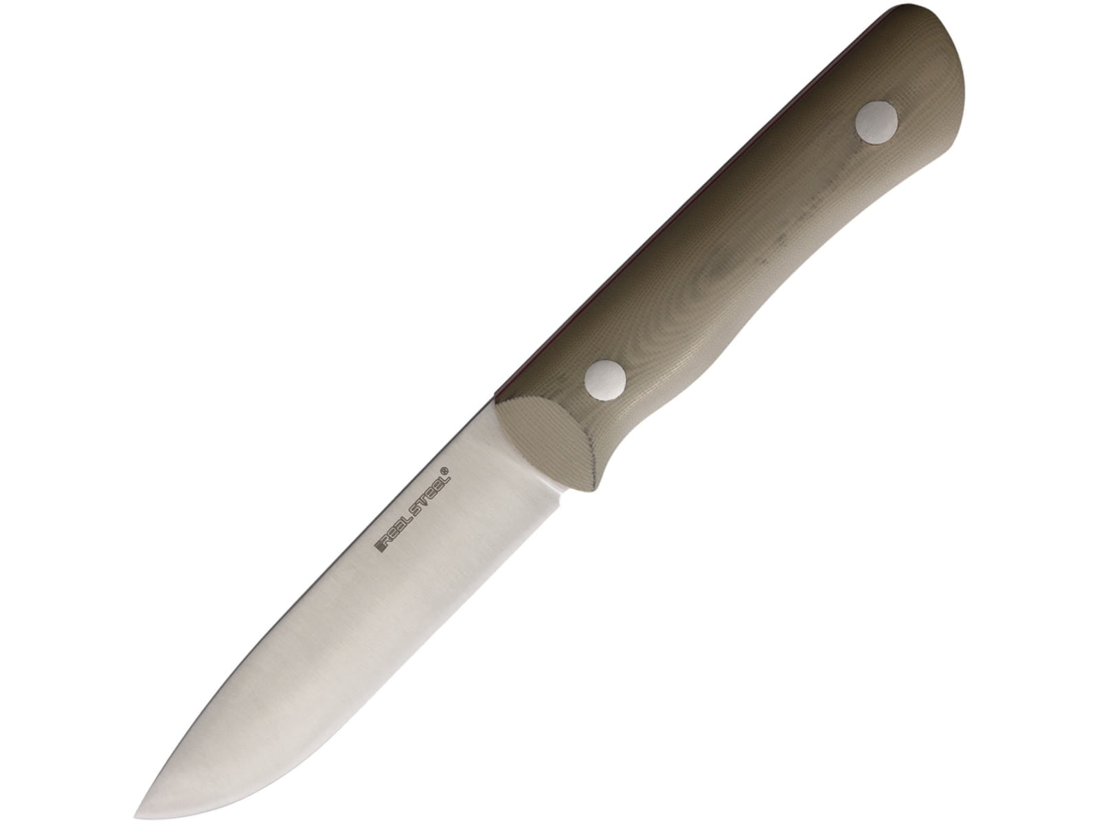Real Steel Bushcraft III Convex Coyote Knife, 4" satin finish D2 tool steel blad