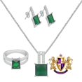 thumbnail image 1 of Real Sterling Silver Solitaire Emerald Green 10K White Gold Over Pendent Charm Chain Neckless Earrings Ring 3 Piece Combo Set, 1 of 7