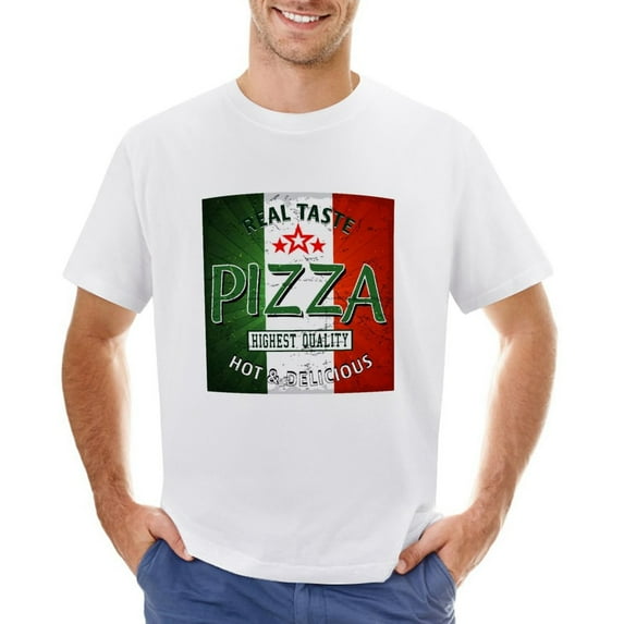 Real Taste Pizza Men’s Graphic T-shirt Vintage Short Sleeve Sport Tee White 4XL