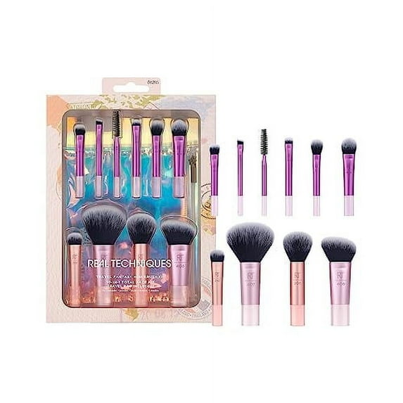 Real Technique Travel Fantasy CI30 Mini Brush Kit, Makeup Brushes For Eyeshadow, Highlight, Contour, Powder, & Concealer, Mini Sized Travel Brushes & Makeup Bag, Synthetic Bristles, 11 Piece Set