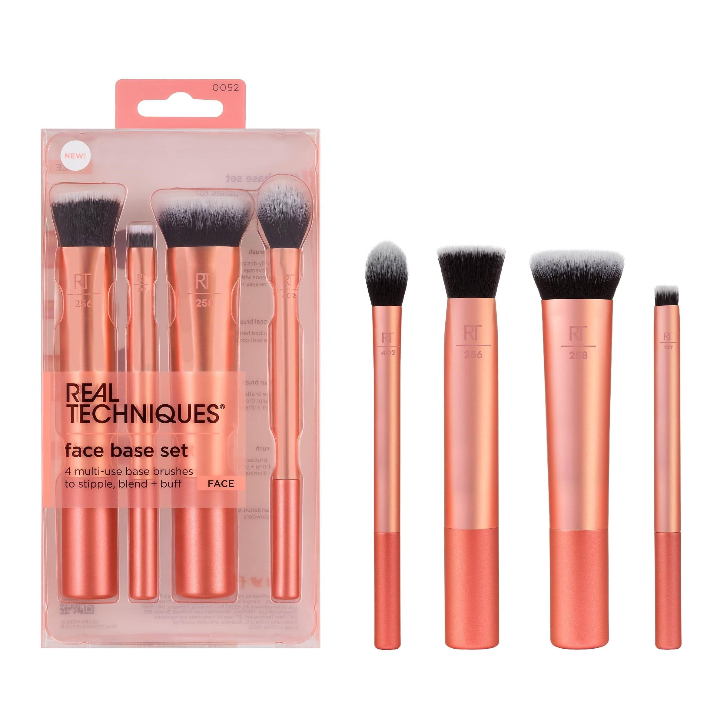 Real Techniques 4 Piece STF9Face Base Makeup Brush For Concealer, Foundation, Contour, & Setting Powder, Makeup Brushes For Blending & Buffing, & Sculpting, Travel Friendly, Gift Cruelty-Free