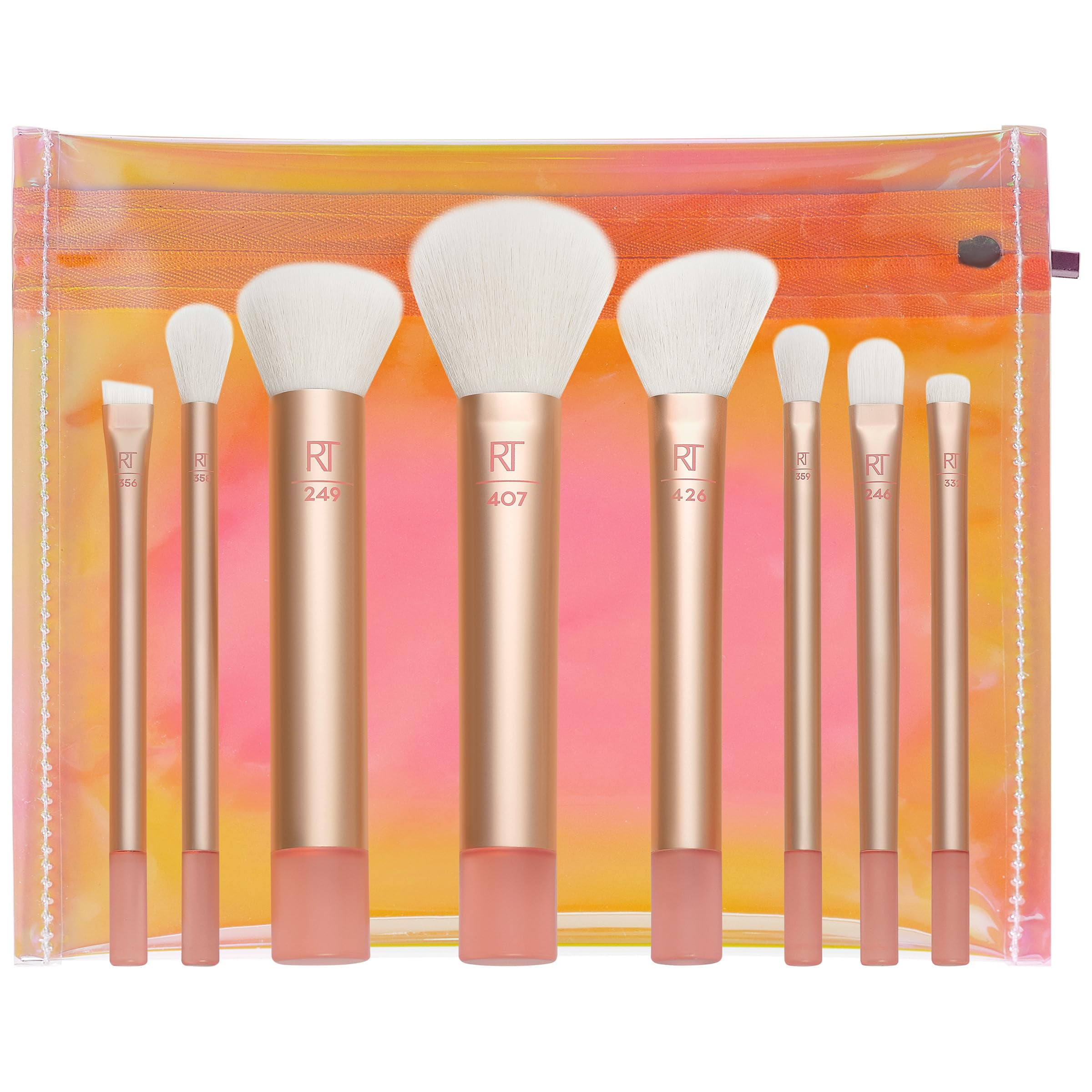 Real Techniques 9 Piece The Wanderer Makeup Brush Set, For Liquid, Cream, & Powder Eyeshadow, Foundation, Concealer, Blush, & Contour, Travel-Size Brushes, Stocking Stuffer, Cruelty-Free Bristles C21