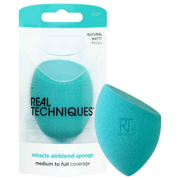 Real Techniques Airblend Sponge, Beauty Makeup Sponge, For Foundation, Blends and Mattifies, Blue, 1 Count