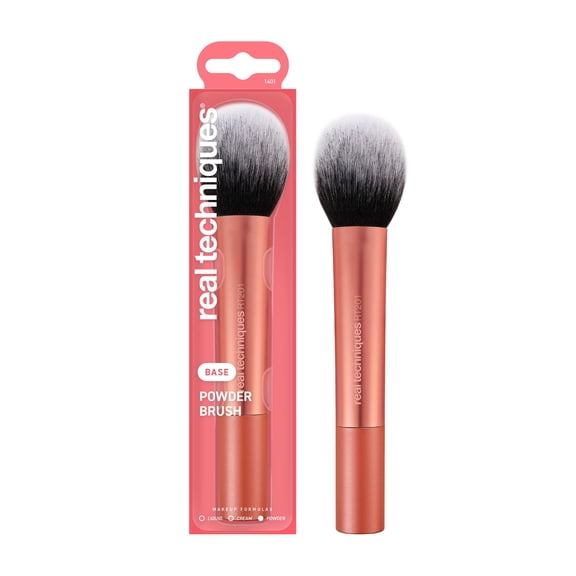 Real Techniques Cruelty Free Powder Brush With Ultra Plush Custom Cut Synthetic Bristles and Extended Aluminum Ferrules to Build Coverage