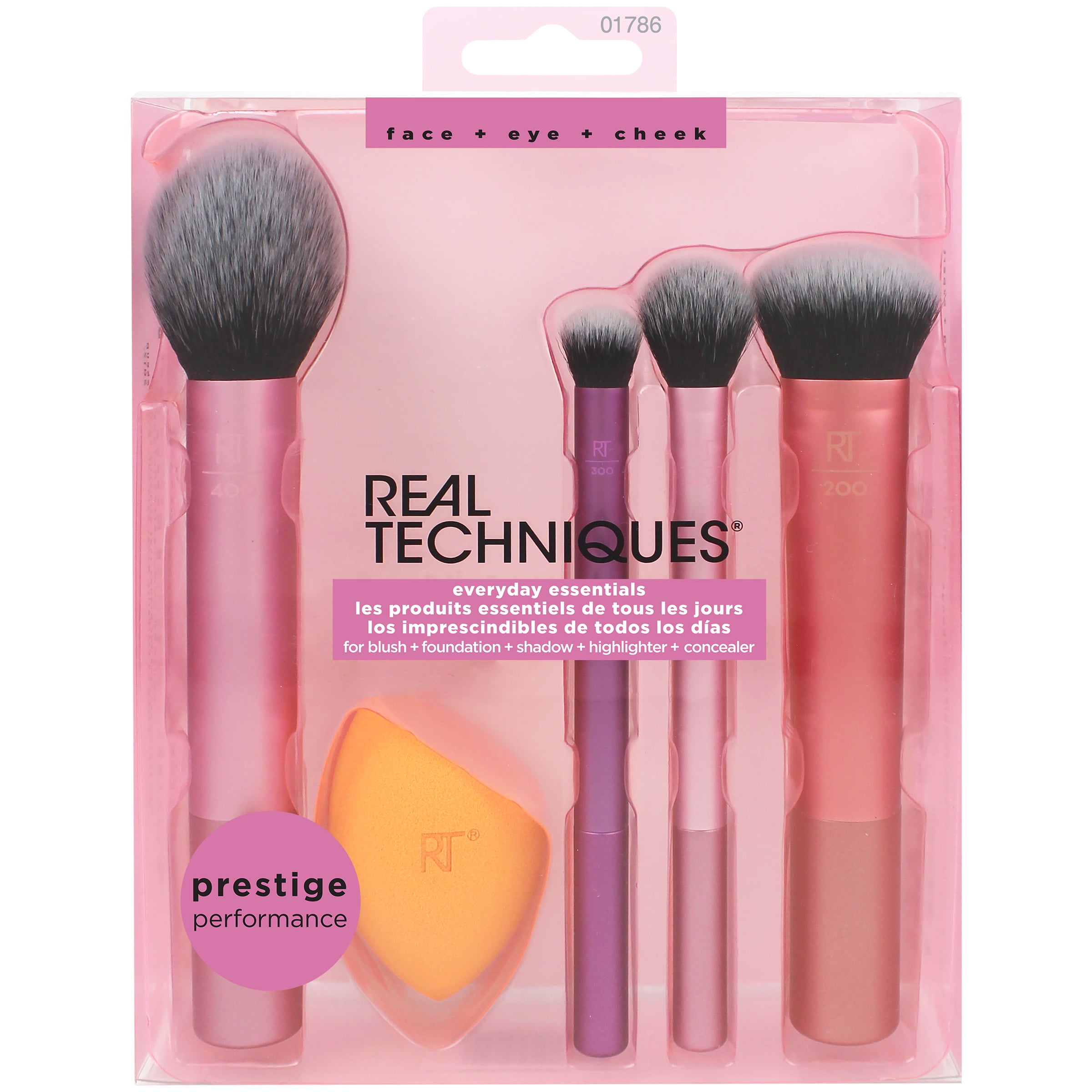 Real Techniques Everyday Essentials Kit, Makeup Brush & Beauty Sponge Set,  5 Piece Set 
