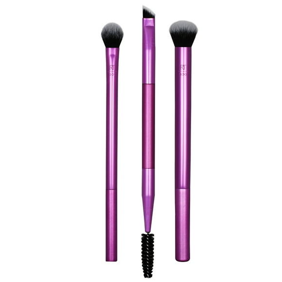 Real Techniques Eye Shade & Blend Makeup Brush Trio, For Layering Powder Shadows Evenly, Shaping & Grooming Brows, Defined Makeup Look, 3 Count
