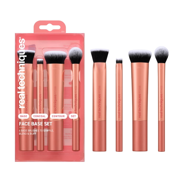 Real Techniques, Face Base Makeup Brush Set, Pink, 4 Piece Set
