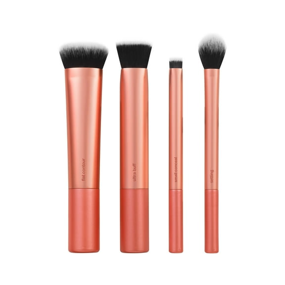 Real Techniques Face Base Makeup Brush Kit for Foundation & Contour, Pink, 4 Piece Set