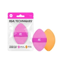 Real Techniques Miracle 2-in-1 Powder Puff, Dual-Sided Makeup Puff & Sponge, Multi Color, 1 Count